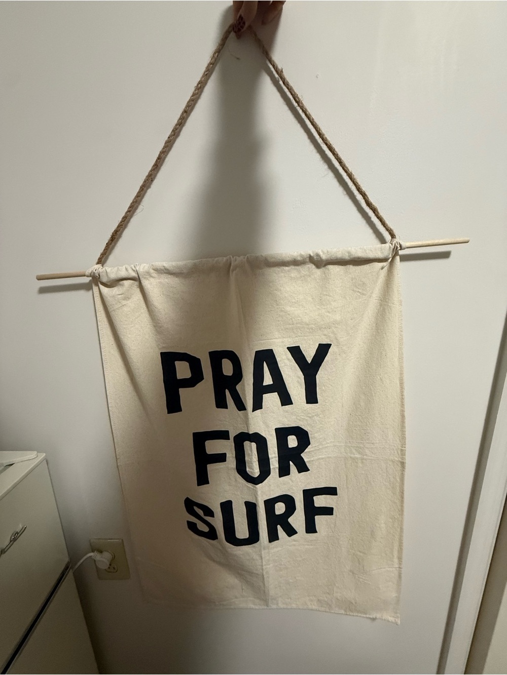 Pray For Surf Canvas Wall Hanging - Black on Natural
